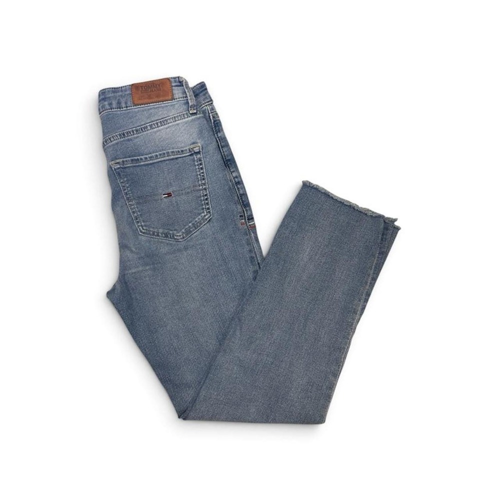 Tommy Jeans Womens 4 W27 Straight High Rise Ankle Jeans Medium Wash Blue Raw Hem